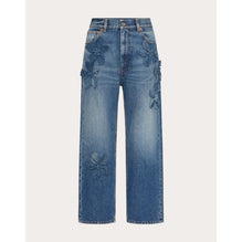 Partial Embroidery Jeans - Medium Blue Denim