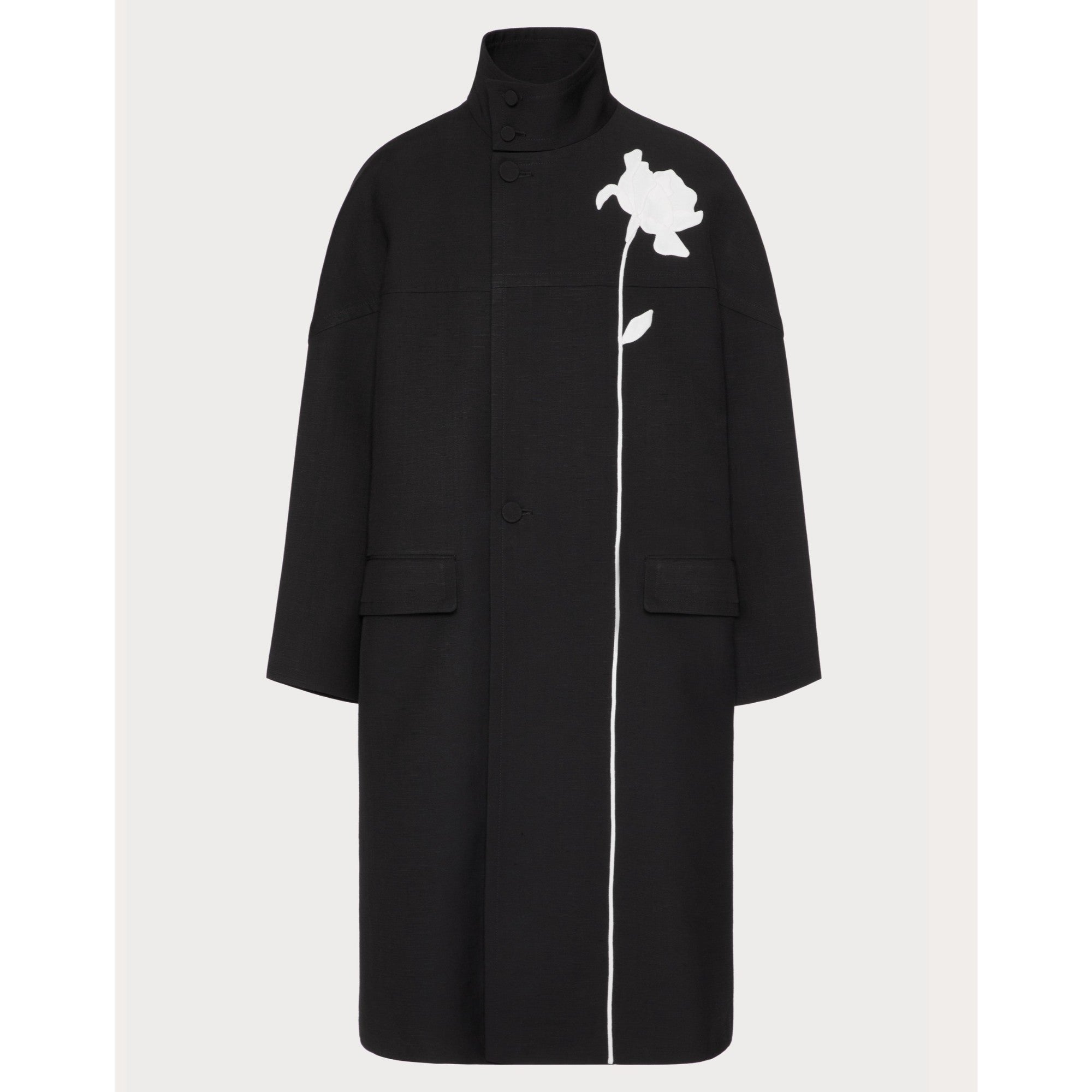 Flowers Embroideries Coat - Nero