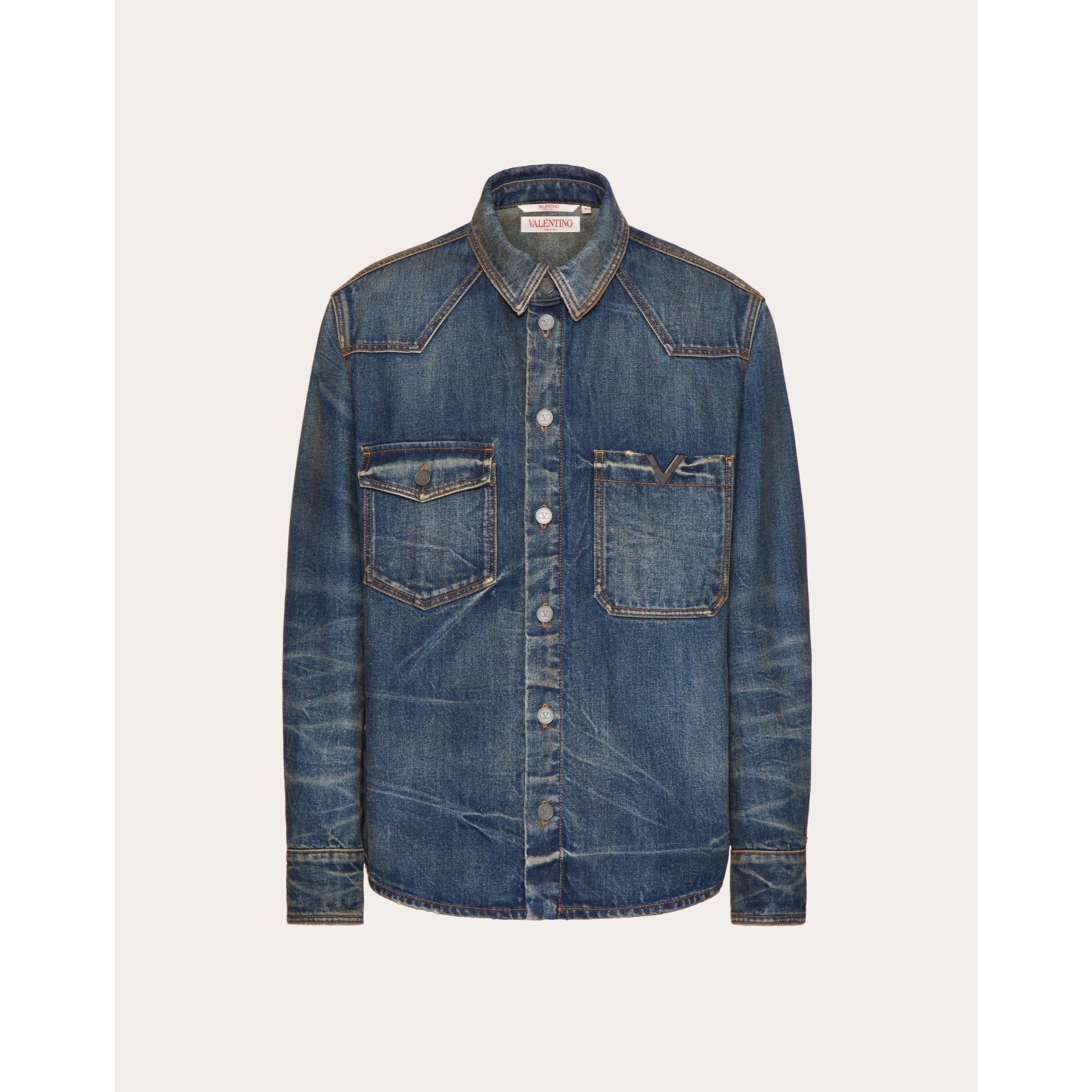 V Detail Shirt - Denim Scuro