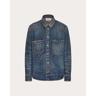 V Detail Shirt - Denim Scuro