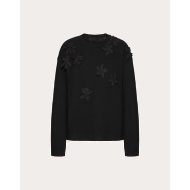 Partial Embroidery Sweater - Nero