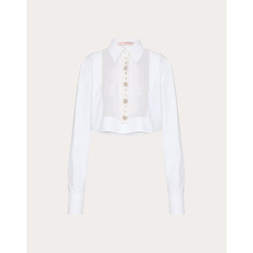 Partial Embroidery Shirt - Bianco/Strass