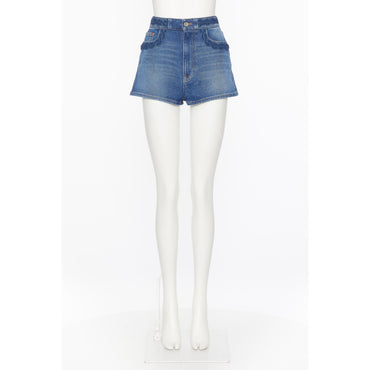 Partial Embroidery Shorts - Medium Blue Denim
