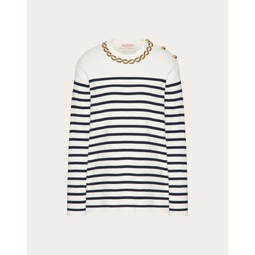 Partial Embroidery Top - Navy/Avorio