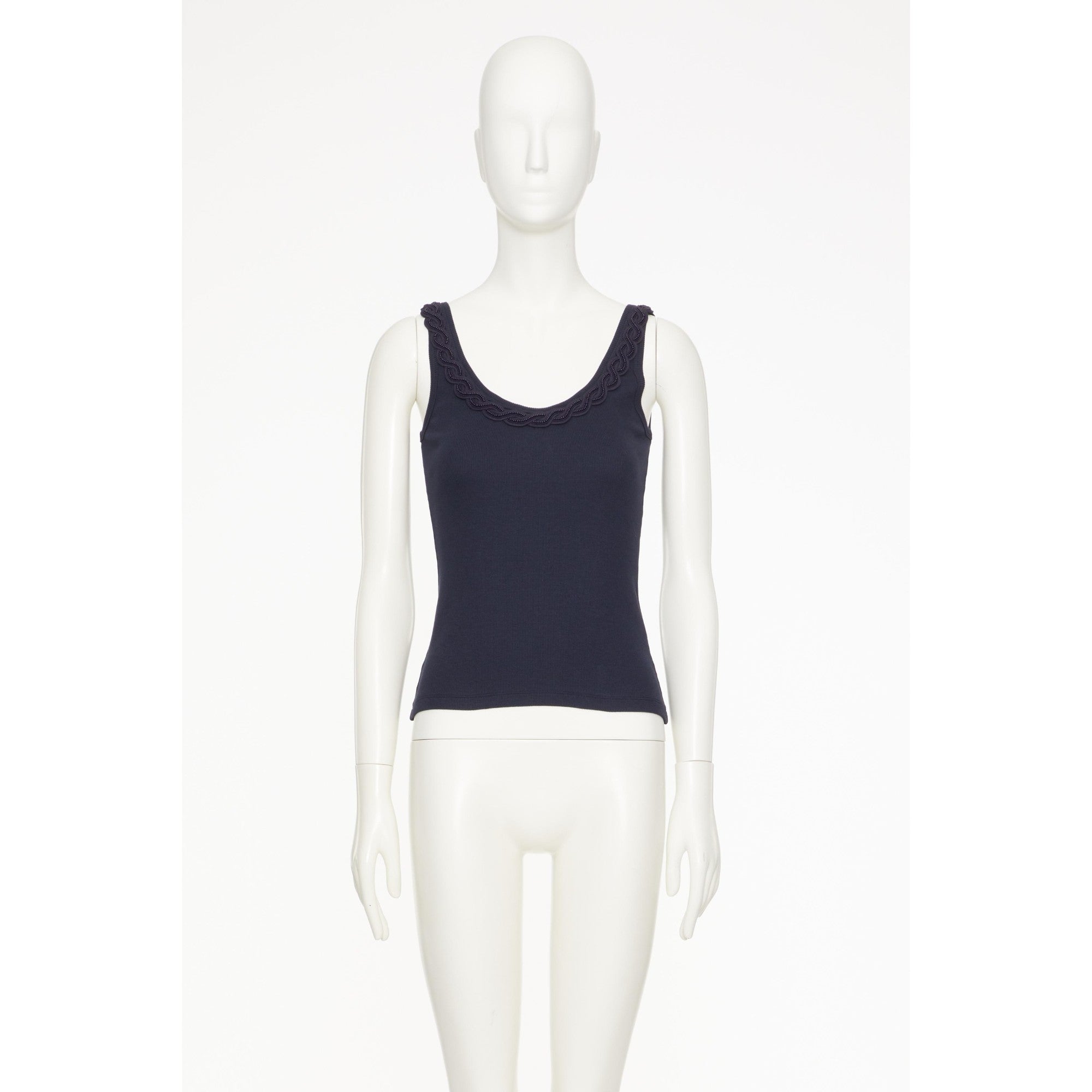 Partial Embroidery Top - Navy