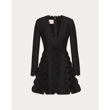 Partial Embroidery Dress - Nero