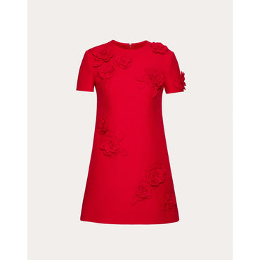 Partial Embroidery Dress - Rosso