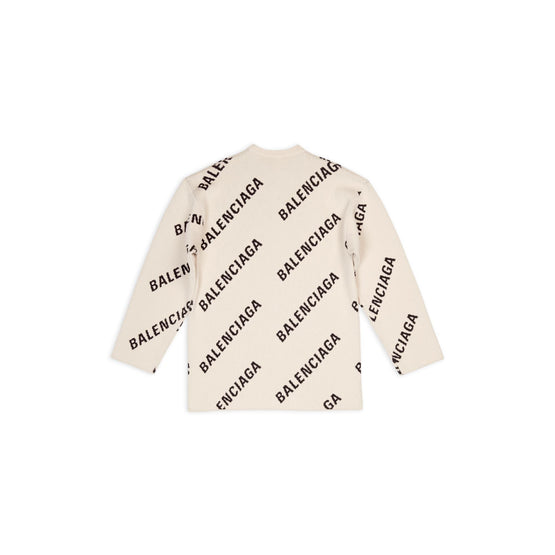 Men's L/S All Over Logo Crewneck - Chalky White/Black