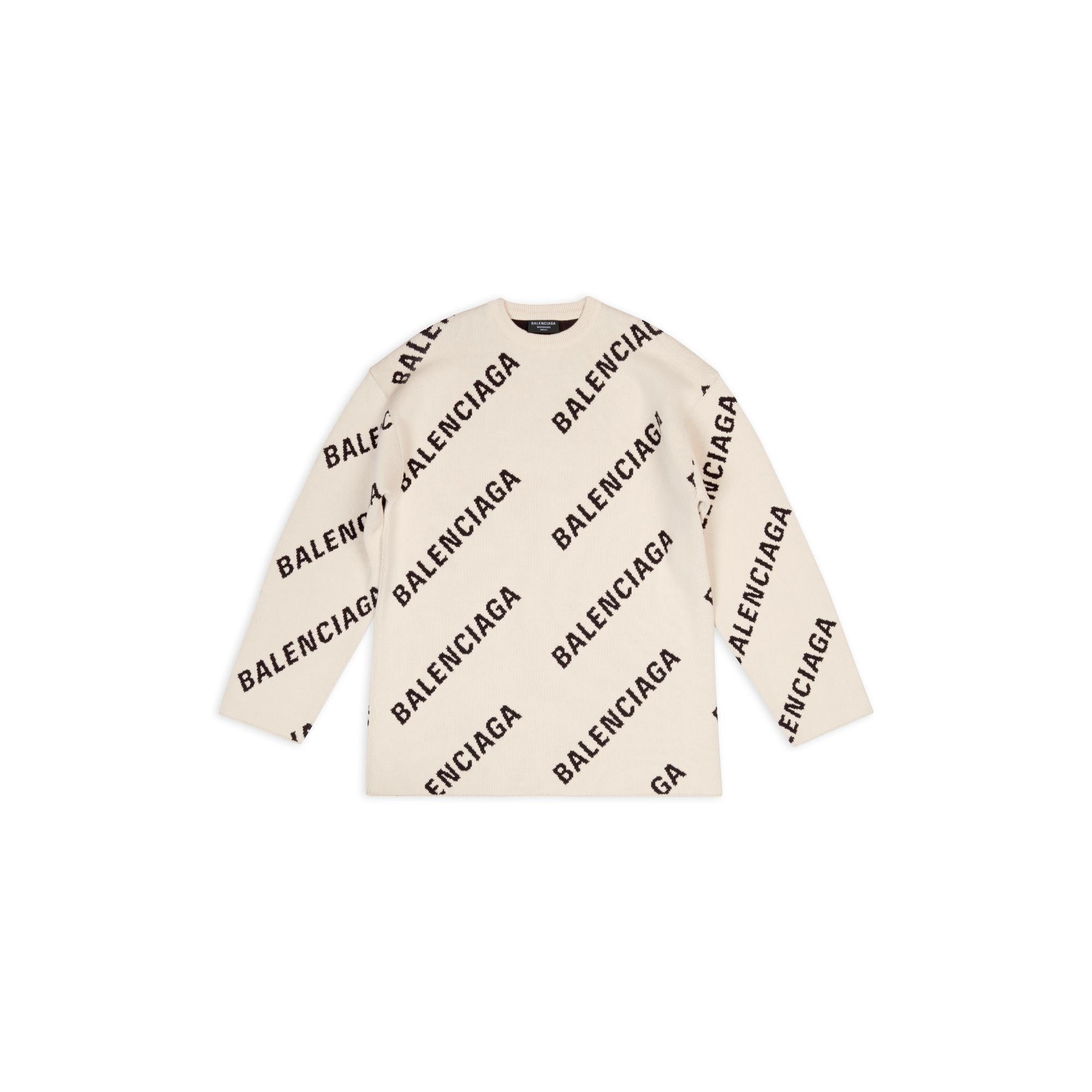 Men's L/S All Over Logo Crewneck - Chalky White/Black