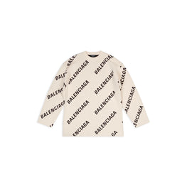 Men's L/S All Over Logo Crewneck - Chalky White/Black