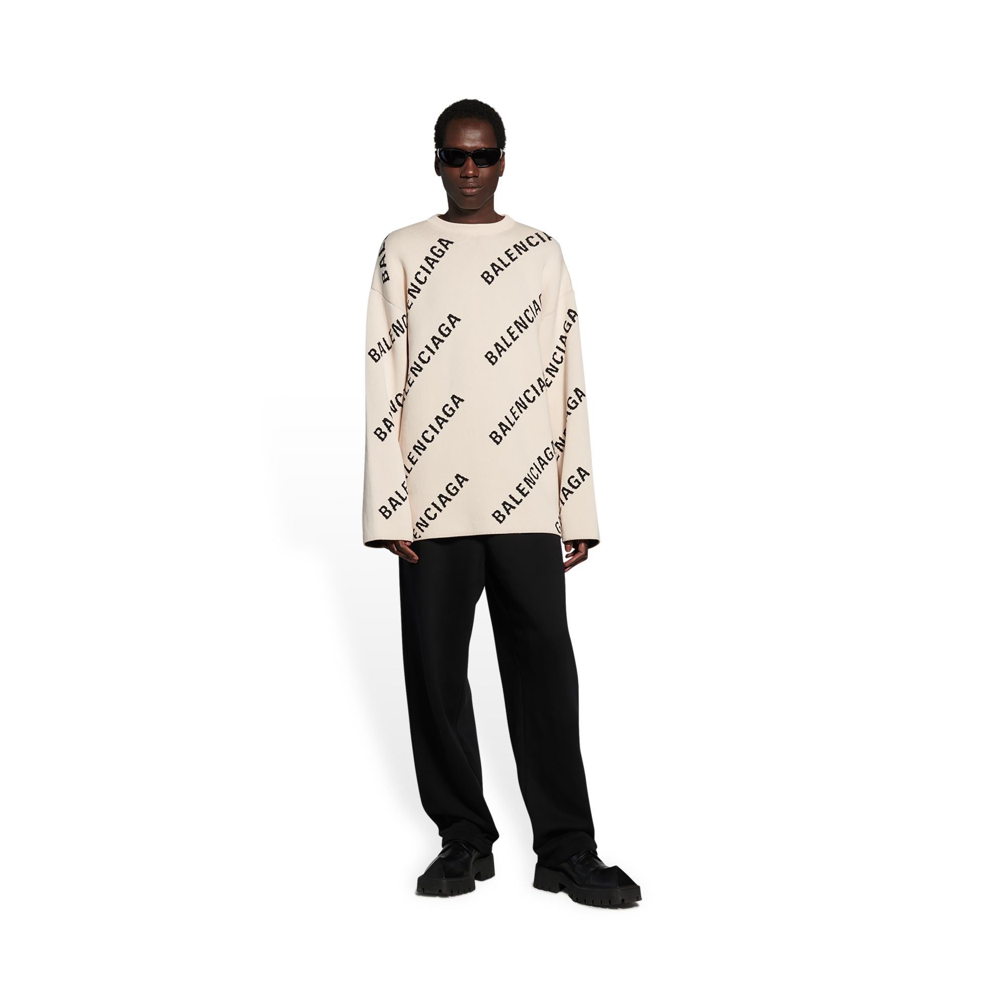 Men's L/S All Over Logo Crewneck - Chalky White/Black