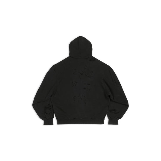 Men's Destroyed Hoodie - Black/Black/White