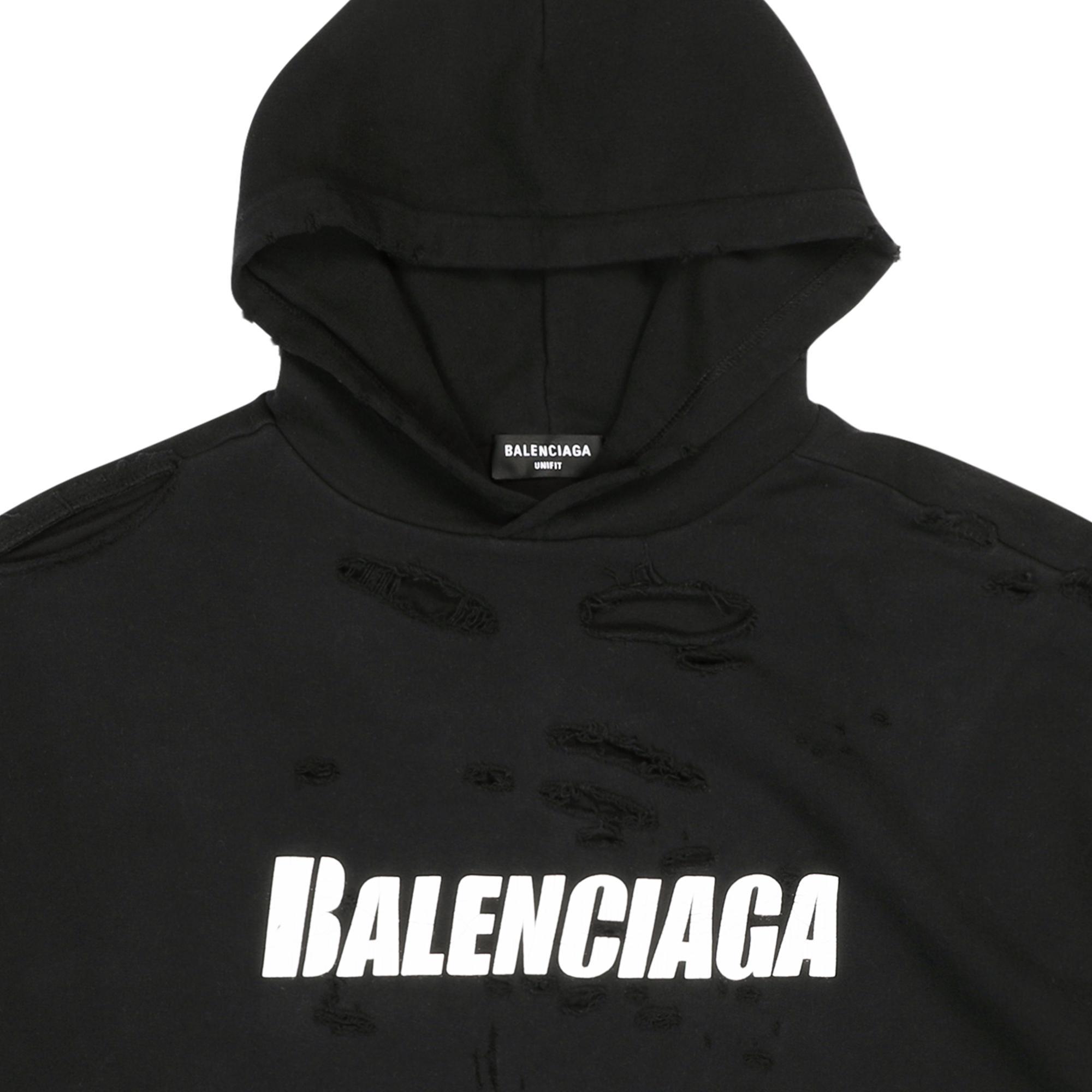 Men's Destroyed Hoodie - Black/Black/White