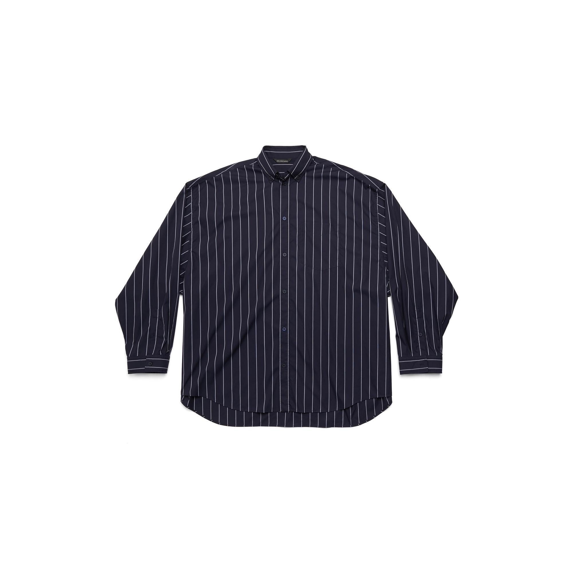 Men's Oversized Shirt - Navy/White