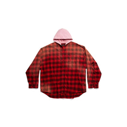 Men's Hooded Oversized Shirt - Intense Red/Black