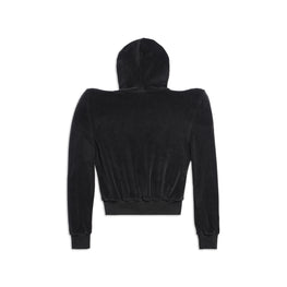 Women's Round Shoulder Zip-Up Hoodie - Black