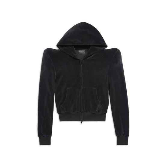 Women's Round Shoulder Zip-Up Hoodie - Black