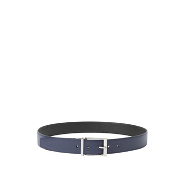 Reversible Grainy Leather Belt - Navy/Black/Silver
