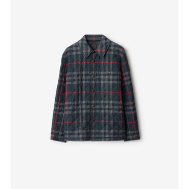 Quilted Check Cotton Overshirt - Navy Ip Check