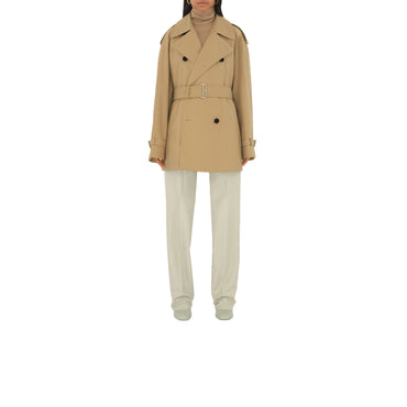 Short Gabardine Trench Coat - Flax