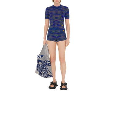 Striped Cotton Blend Shorts - Knight/Sunflower