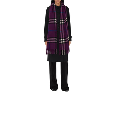 Wide Check Cashmere Scarf - Pansy