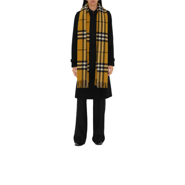 Wide Check Cashmere Scarf - Teak
