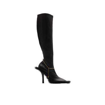 Leather Slinky Legging High Boots - Black