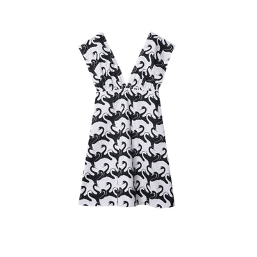 Swan Cotton Dress - Monochrome Ip Pttn