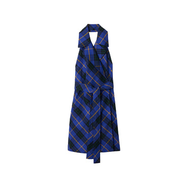 Check Linen Dress - Bright Navy Ip Chk