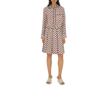 Pleated Postbox Silk Skirt - Chalk Ip Pattern