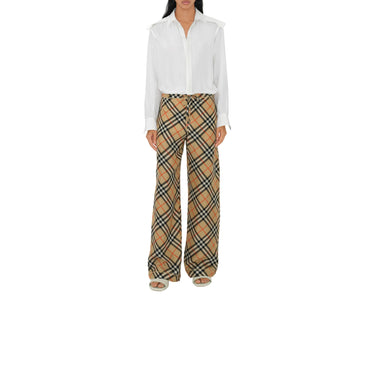 Check Silk Pyjama Trousers - Sand Ip Check