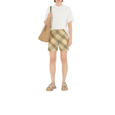 Check Linen Shorts - Wheat Ip Check