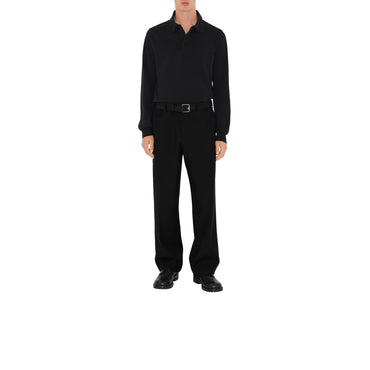 Long-sleeve Cotton Polo Shirt - Black