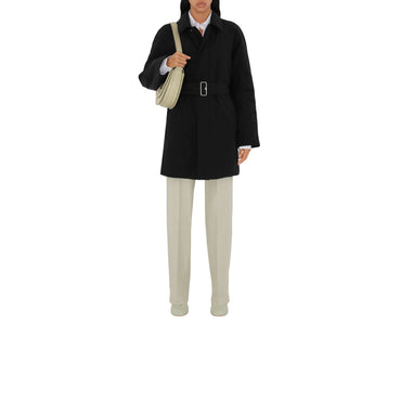 Short Nylon Cotton Padded Car Coat - Black