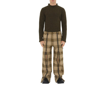 Check Wool Zip Trousers - Camp Ip Check