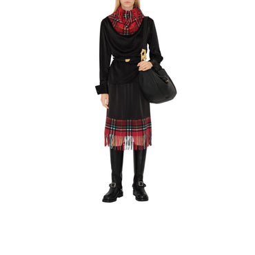 Satin and Check Scarf Skirt - Black