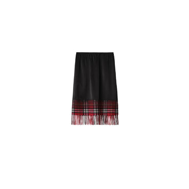 Satin and Check Scarf Skirt - Black