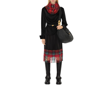 Satin and Check Scarf Top - Black