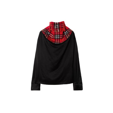 Satin and Check Scarf Top - Black