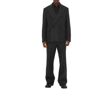 Pinstriped Wool Blend Tailored Trousers - Black Ip Pattern