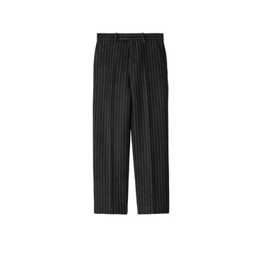 Pinstriped Wool Blend Tailored Trousers - Black Ip Pattern
