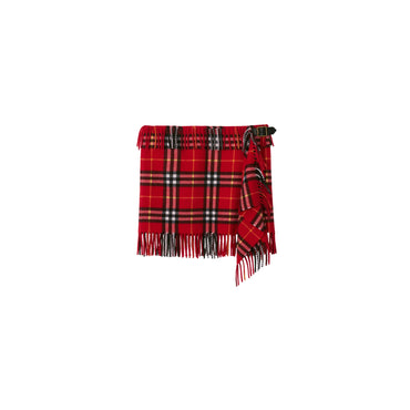 Check Wool Cashmere Scarf Skirt - Currant