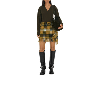 Check Wool Cashmere Scarf Skirt - Oxide