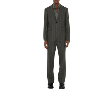 Pinstriped Wool Tailored Jacket - Dark Grey Melange