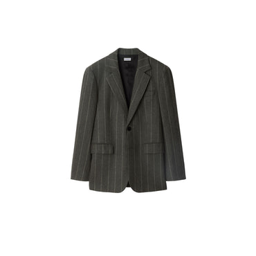 Pinstriped Wool Tailored Jacket - Dark Grey Melange