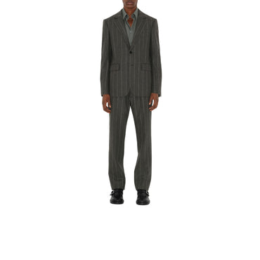 Pinstriped Wool Tailored Trousers - Dark Grey Melange