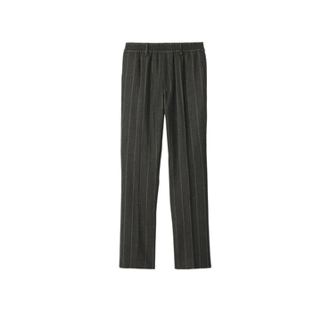 Pinstriped Wool Tailored Trousers - Dark Grey Melange