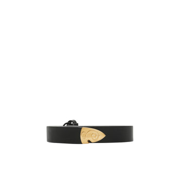 Thin Leather B Shield End Belt - Black