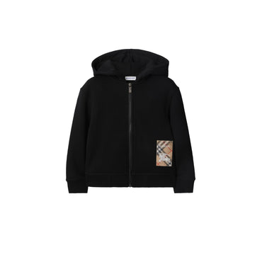 Check Label Cotton Zip Hoodie - Black